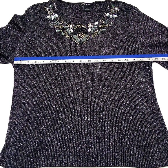 Lauren Mitchell Women's XL Black Metallic Long Sleeve Pullover Beaded Neckline - Picture 7 of 8